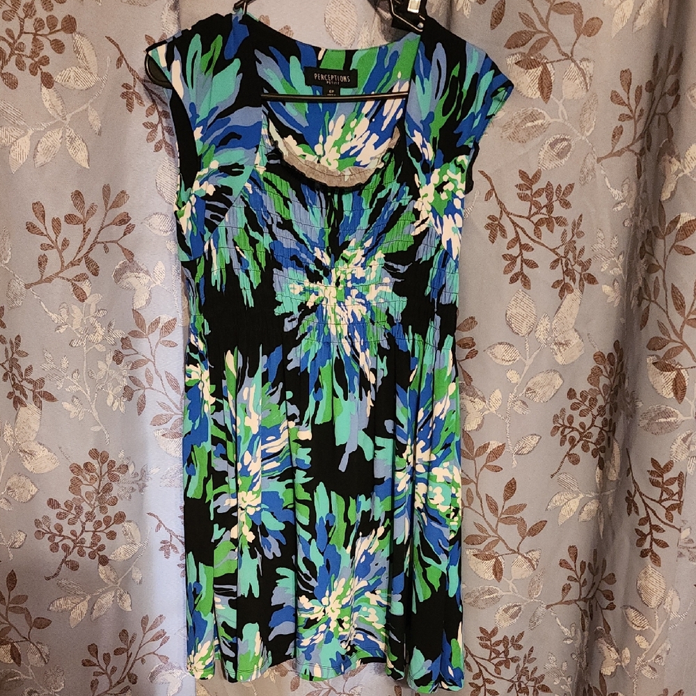 Perceptions Blue and Green Floral Blouse